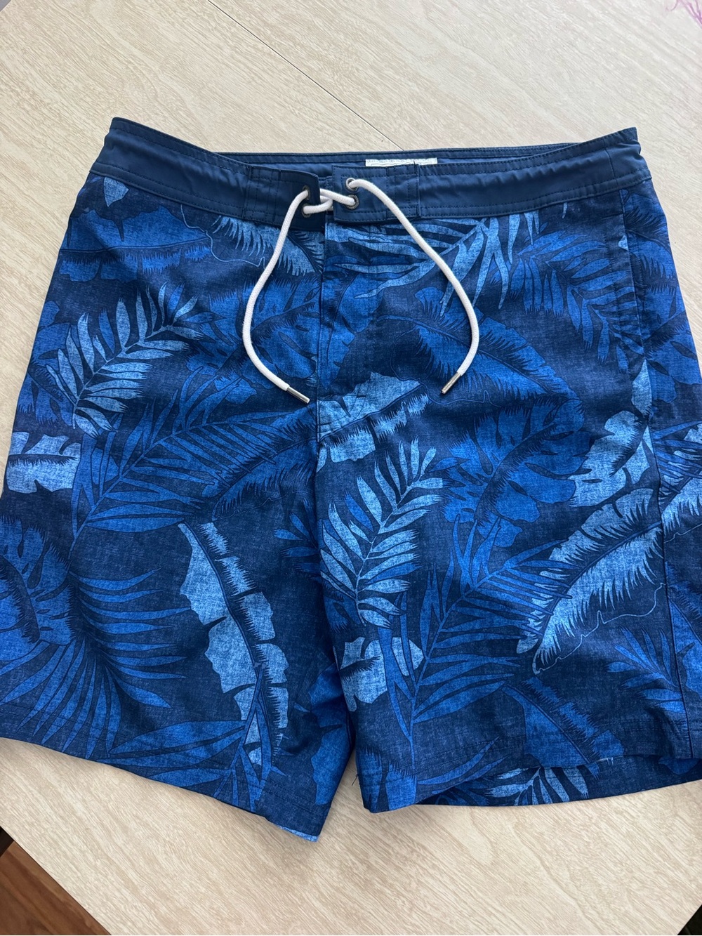 American Eagle Men's Blue Tropical Print Swim Trunks Board Shorts Size Medium